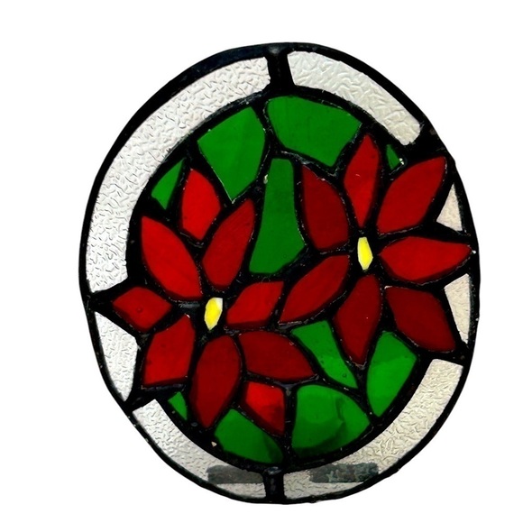 Christmas Tiffany Poinsettias Night Light Glass Holiday Red/Green EUC - Picture 4 of 6